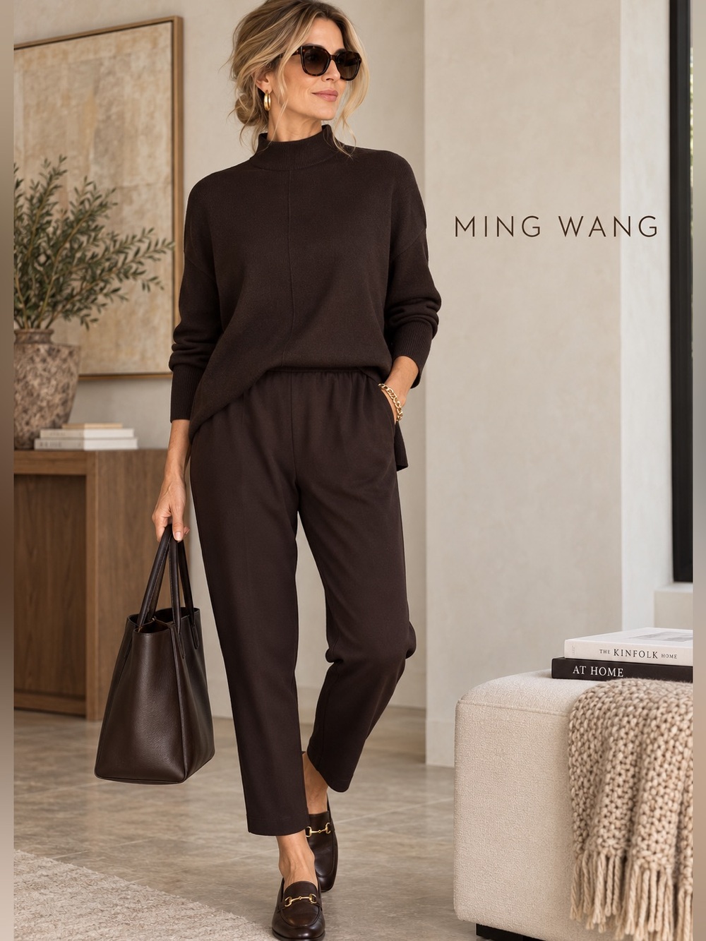 Ming Wang 1X Brown Pull On Knit Pants Stretch Cropped 26” Inseam